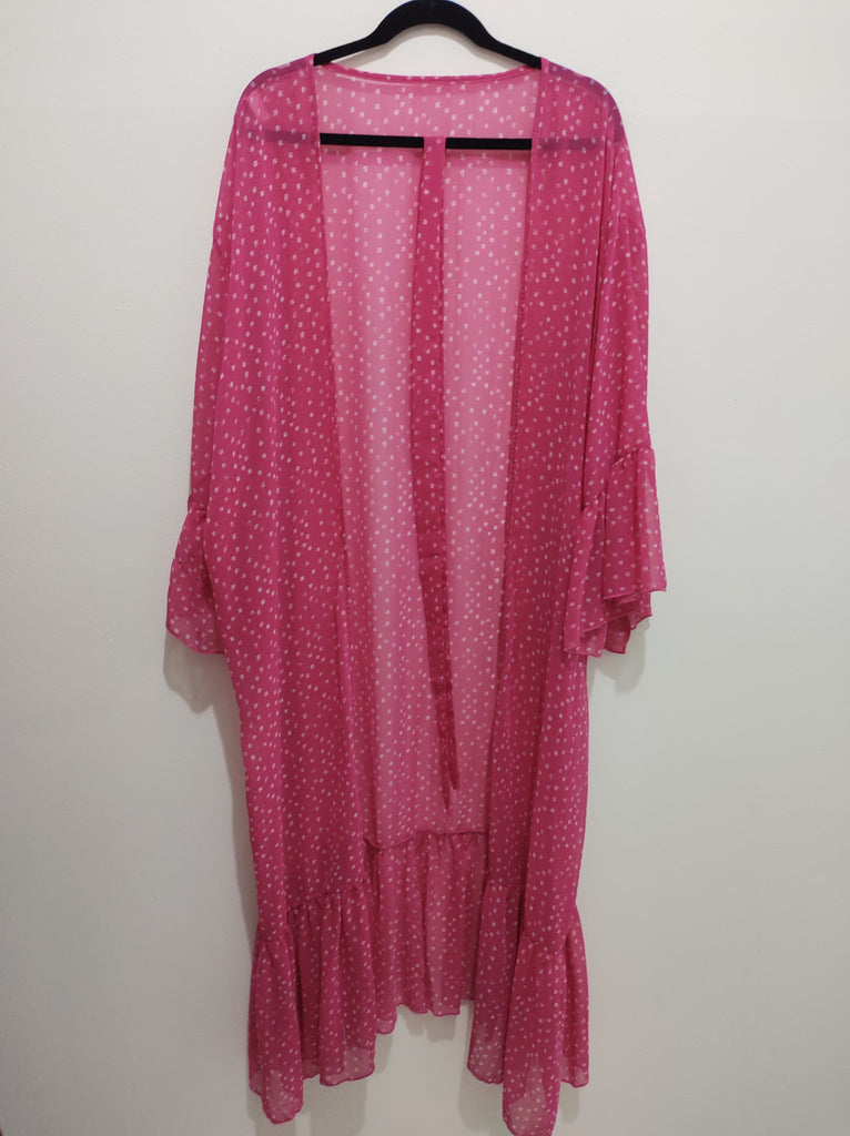 Accesorio kimono largo transparente color rosa